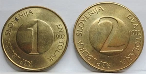 SLOVENIA lot 1 2 Tolar 1992 UNC Fish Nature Trout Animal Bird Swallow First #P55 - Picture 1 of 6