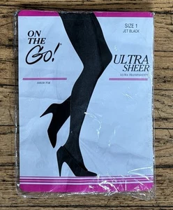 On The Go Jet Black Ultra Sheer Pantyhose Size 1 Goth Core Dark Romance USA Made - Picture 1 of 3