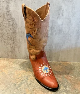 Stivale ceramica dipinto vaso western con cavalli Montana artista dipinto e firmato - Foto 1 di 11