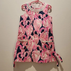 Lilly Pulitzer Girls Shift Dress High Tide Via Amor Flamingo Print Size 5 - Picture 1 of 9