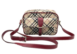 Auth Burberry Nova Check Blue Label Nylon Beige Red Shoulder bag NS070758 - Picture 1 of 24