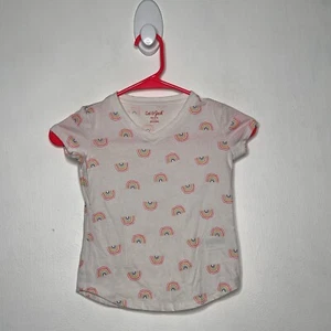 Cat & Jack Neon Rainbow Top Girls Size XS 4-5 Ivory V Neck Basic Shirt - Picture 1 of 4