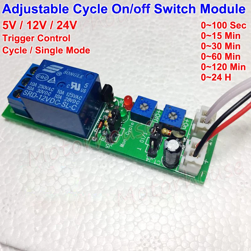 DC 5V 12V 24V Trigger Delay Time Cycle Turn On/Off Timer Relay Control Switch - Image 1 of 4