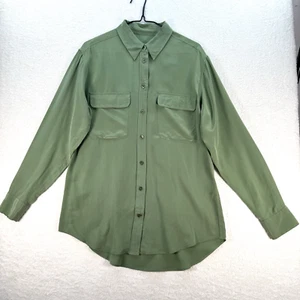 Equipment Silk Shirt XS Green Long Sleeve Chest Pockets Button Down Blouse - Picture 1 of 11