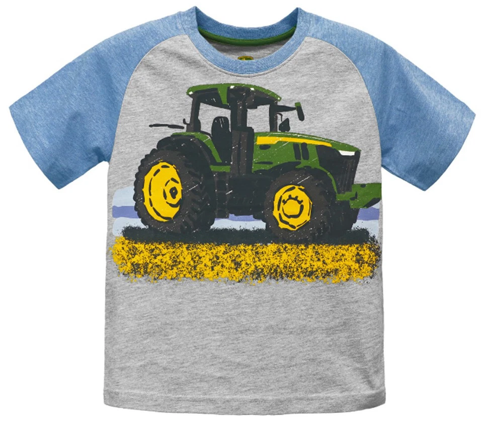 NEW John Deere Boys Gray Blue Short Sleeve Horizon Tractor T-Shirt  Sizes 5 6 7 - Image 1 of 1