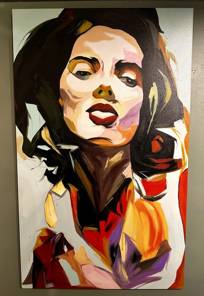 XL Pop Art  Painting  Canvas acrylic oil by Original Artist Woman Girl Portrait - Image 1 of 4