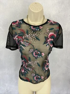 Ladies Top Floral Embroidery Party Evening Cocktail Formal Occasion Size UK 8 - Picture 1 of 15