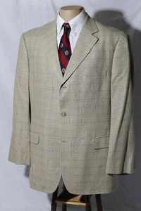 Alan Flusser 56% Silk Blend Beige Houndstooth Sport Coat Blazer Jacket Men's 44R - Picture 1 of 11
