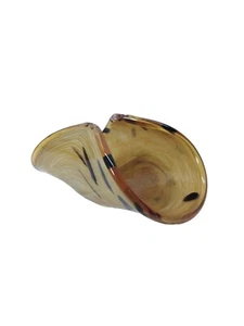 Murano Glass White Crystal Golden Amber Folded Art Glass Centerpiece Bowl Italy - Picture 1 of 12