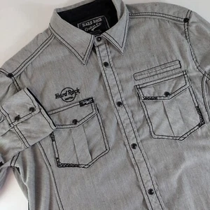 Hard Rock Guitar Company Men's M Medium Gray Long Sleeve Black Pearl Snap Shirt - Picture 1 of 12