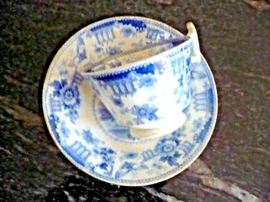ANTIQUE BLUE & WHITE CUP & SAUCER "THE MORNING RIDE" - Picture 1 of 10