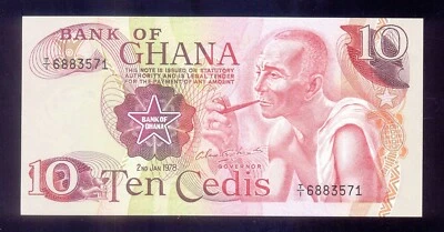 Ghana 10 Cedis 1978  P16f  UNC - Image 1 of 2