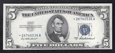 FR. 1656* 1953-A $5 FIVE DOLLARS *STAR* SILVER CERTIFICATE NOTE CHOICE UNC - Image 1 of 2