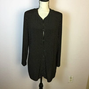 Vikki Vi Cardigan Jacket Top 0X Womans Plus Black Cream Polka Dot Slinky Knit - Picture 1 of 18