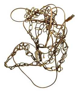 Vintage Brass Chain Swag Lamp Parts With Socket & Plug For DIY Lighting Projects - Picture 1 of 10