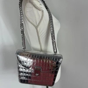 Veronica Beard double chain convertible bag Silver Croc Embossed Crossbody - Picture 1 of 10