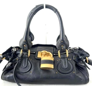 CHLOE Paddington Cadena Padlock Key Boston Bag Hand Bag Black Leather Japan - Picture 1 of 22