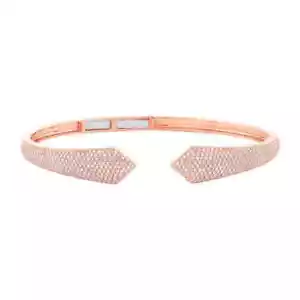 Brazalete Brazalete Pavé Diamantes Oro Rosa 14K Abierto Bisagras Talla XS 1.34 CTW Natural - Imagen 1 de 2