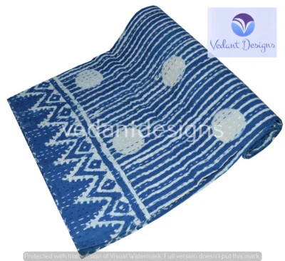 Cobertor de colcha vintage com estampa de bloco Kantha colcha indiana capa arte de jogar - Imagem 1 de 4