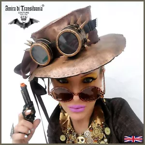 streampunk hat vintage rock gothic punk victorian military large brim wide woman - Picture 1 of 12