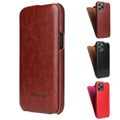 For iPhone 16e/15/14/13/12/11 Pro Max Vertical Flip Case PU Leather Phone Cover - Image 1 of 4