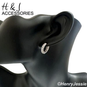 MEN WOMEN SOLID 925 STERLING SILVER PLAIN TWISTED ROPE CABLE HOOP EARRING*AE251 - Picture 1 of 4