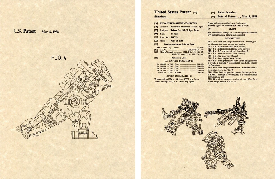 Transformers TRYPTICON G1 US Patent Art Print READY TO FRAME Shinohara 1986 - Image 1 of 1