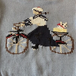 135 VTG RALPH LAUREN Hand Knit Cotton Sweater Bicycle Dog RARE Sz XS/S Intarsia - Picture 1 of 9