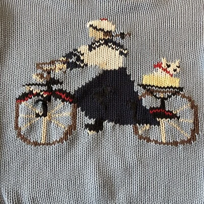 135 VTG RALPH LAUREN Suéter de Algodão Malha de Mão Bicicleta Cachorro RARO Tamanho XS/S Intarsia - Imagem 1 de 4