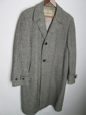Vintage Macy's Harris Tweed Long Overcoat L Top Coat Wool Woven Check Scottish - Image 1 of 4