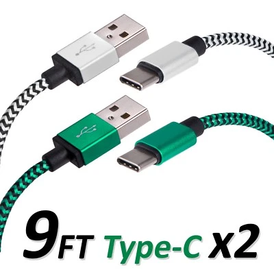 Type C 9 FT USB Charger Data Cable For Android Device Type-C High Quality 2 Sets - Image 1 of 2