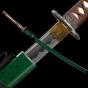 Green Saya 1095 Carbon Steel Katana Japanese Samurai Sword Full Tang Sharp - Picture 1 of 12