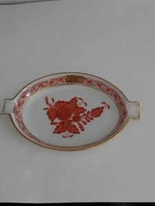  Vtg  Herend Apponyi Rust Orange Oval Ashtray Trinket Teabag Dish 7784  4 3/8" - Picture 1 of 8