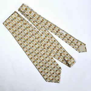 Authentic Hermes Men's Brown Flowers Leaf 100% Silk Tie Made In France - Picture 1 of 7