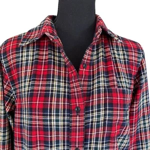 Lauren Ralph Lauren Classic Red Blue Green Plaid Flannel Shirt Womens M Logo LRL - Picture 1 of 9