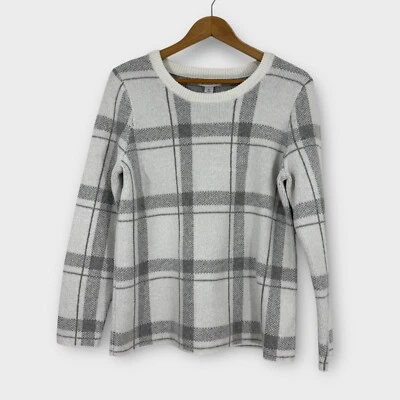 Suéter Top Liz Claiborne Para Mujer Talla Mediana Gris Blanco Estampado a Cuadros Foto 1 de 4