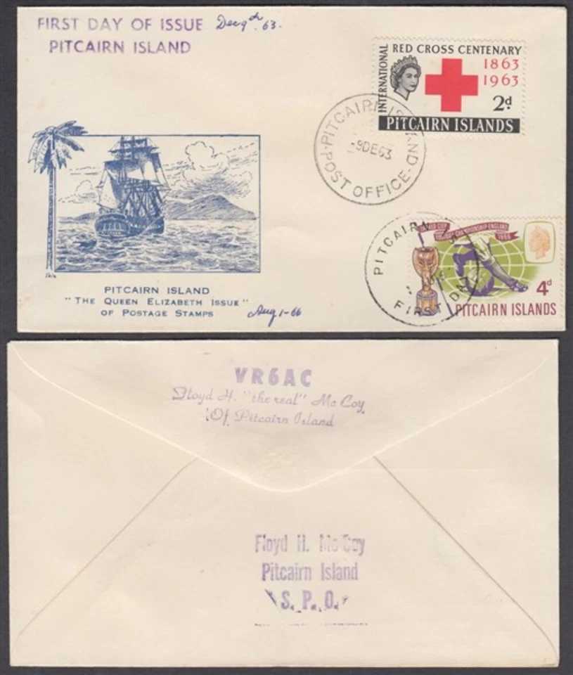  PITCAIRN IS 1963 RED CROSS AND 1966 WORLD CUP COMBINED FDC (ID:175/PI03) - Image 1 of 1