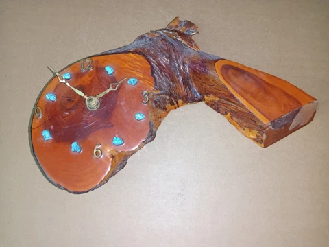 cedar or cypress Wood Log Slice Tree Trunk Slab Bark Wall Clock Turquoise Accent Cover