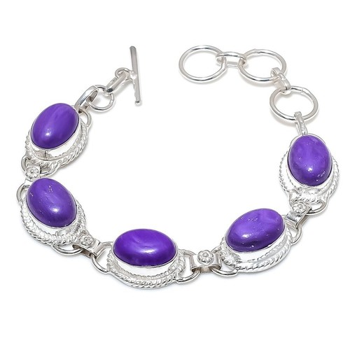 VALENTINO Bracciale gioiello argento sterling 925 fatto a mano pietra preziosa caroite viola misura 7 8"