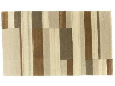 Nepal Carpet Genuine Hand-Knotted 90x160 Beige Checkered Wool Short Pile Carpet - Image 1 of 4