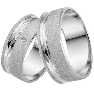 Trauringe Rauschmayer 03643 in 585/- Weißgold mit Brill 0.01 ct. w/p2 - Picture 1 of 2