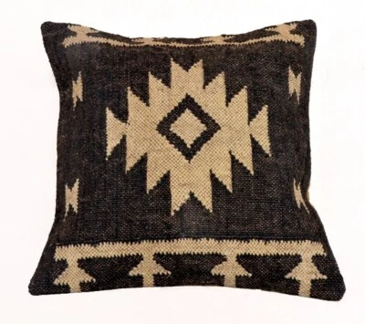 Hand Woven Kilim Rug Pillow Case 18" Vintage Handmade Jute Throw Cushion Cover - Image 1 of 3