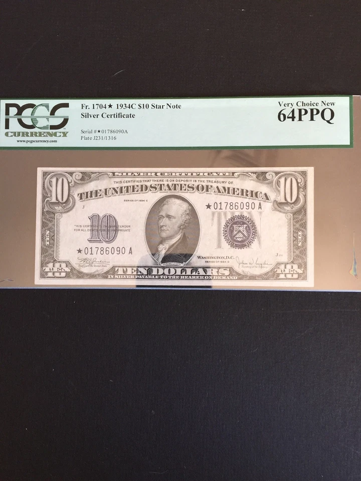 Fr 1704*   1934C $10 Silver Certificate Star Note Fr. 1704* PCGS 64PPQ. - Image 1 of 4