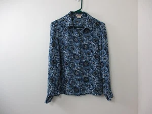 Michael Kors Shirt Womens 10 Medium Blue White Top Blouse Silk Casual Ladies - Picture 1 of 15