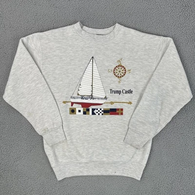 VTG 80s HL Miller Gold Trump Castle Crewneck Sweatshirt Men Medium Grey Sailboat - Image 1 of 4