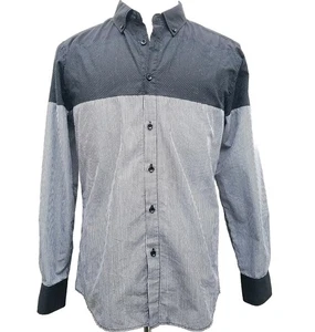 Sovereign Codes Mens Sz L Long Sleeve Button Down Shirt Blk Wht Cotton Flip Cuff - Picture 1 of 11