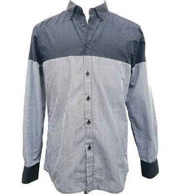 Sovereign Codes Mens Sz L Long Sleeve Button Down Shirt Blk Wht Cotton Flip Cuff - Image 1 of 4