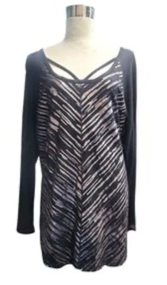 Top tejido LIVI Active Lane Bryant talla 22/24 LS negro plateado rayas metálicas Foto 1 de 4