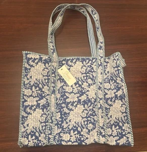 Indian Shoulder Tote Bag with Zip in Quilted Handmade Cotton - Blue/White - Picture 1 of 3