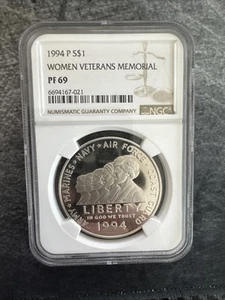 1994-P $1 Proof Silver Dollar Women's Veterans Memorial Coin NGC PF-69 - Picture 1 of 2